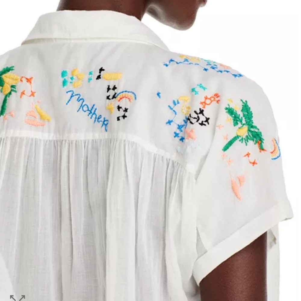 MOTHER The Gather It Up Button Front Top, cotton, embroidered, size M